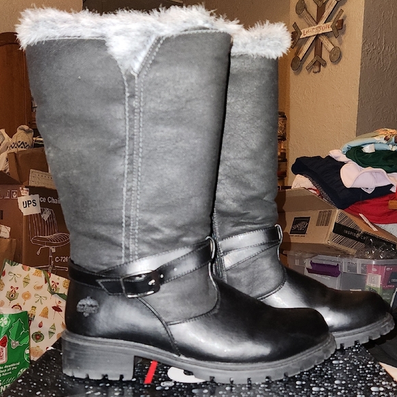 totes Shoes - Totes North Black Winter Waterproof Boots with Gray Fur Trim Womens Sz  10